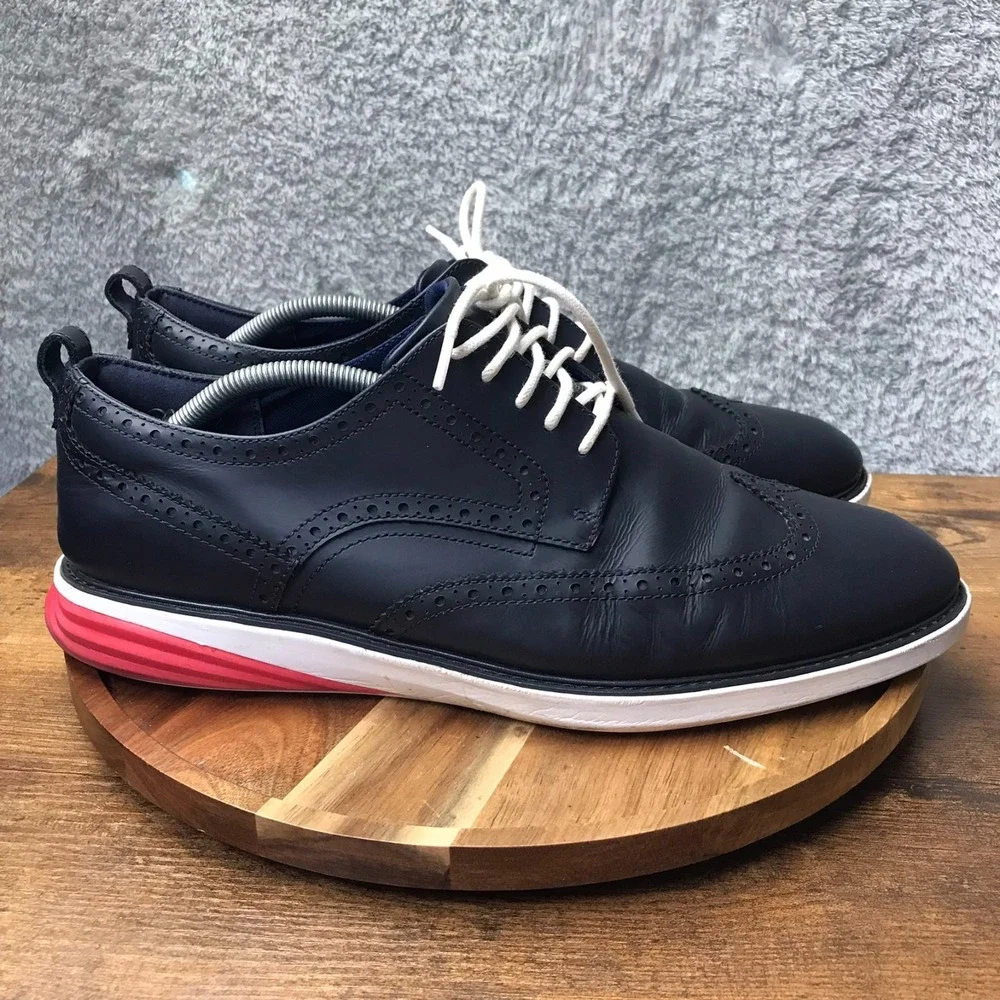 Cole Haan Grand Evolution Shortwing Oxford Mens 13M Navy Leather Derby Shoes